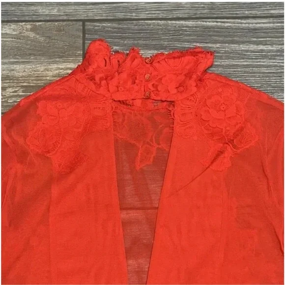 NWT $148 Free People Take HAH Bow Bodysuit Large Red Sheer Lace S L XL - Picture 6 of 11